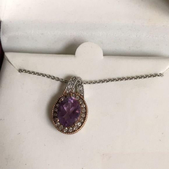 New Silver Plate Purple Stone Necklace