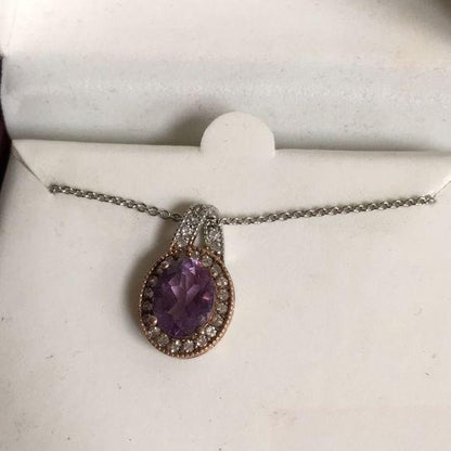 New Silver Plate Purple Stone Necklace
