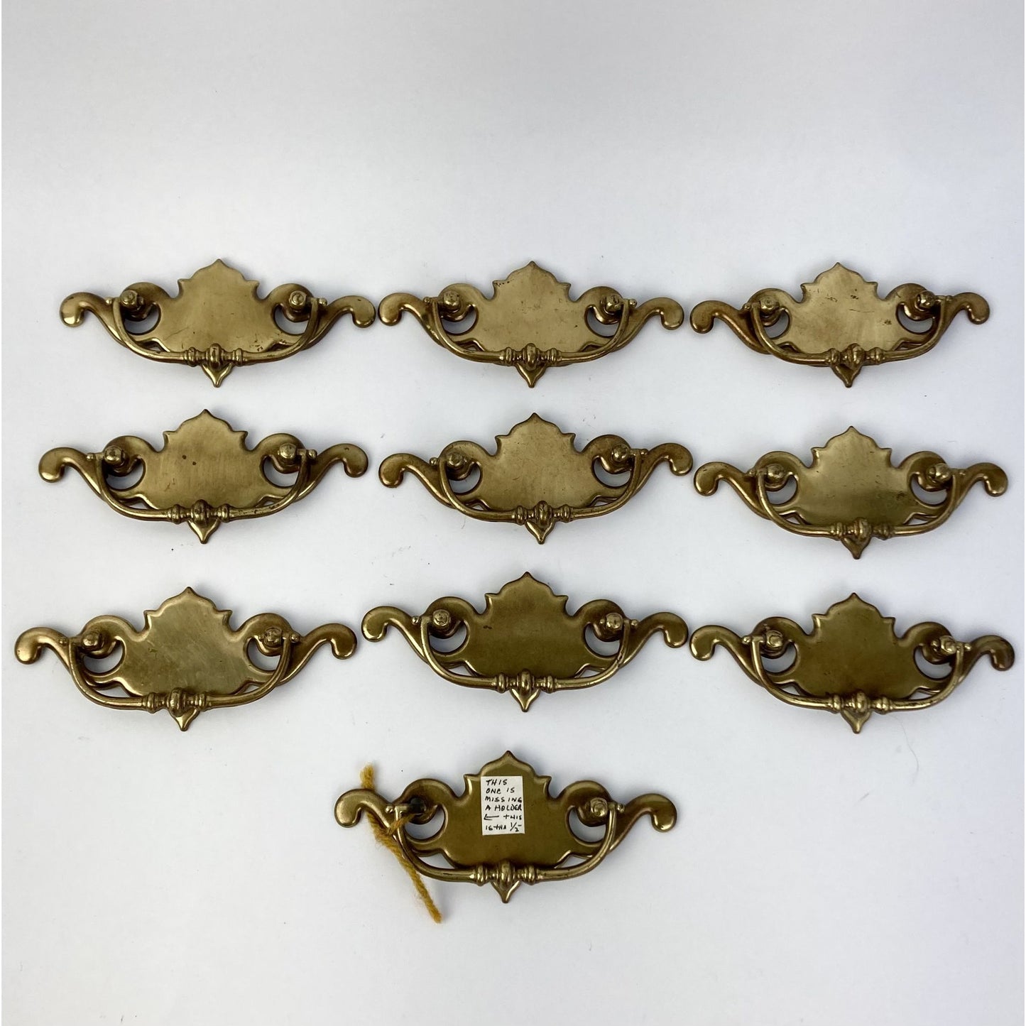 Lot 9.5 Vintage Brass Drop-Bail Drawer Pulls Batwing Chippendale Handles 3"-C