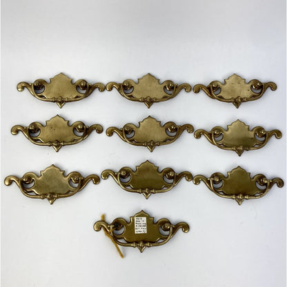 Lot 9.5 Vintage Brass Drop-Bail Drawer Pulls Batwing Chippendale Handles 3"-C