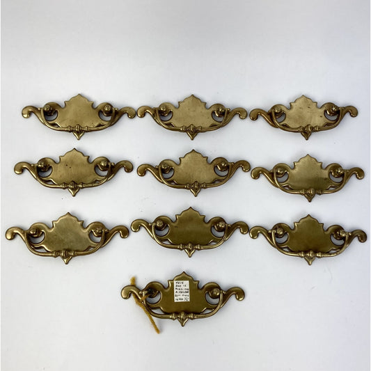 Lot 9.5 Vintage Brass Drop-Bail Drawer Pulls Batwing Chippendale Handles 3"-C