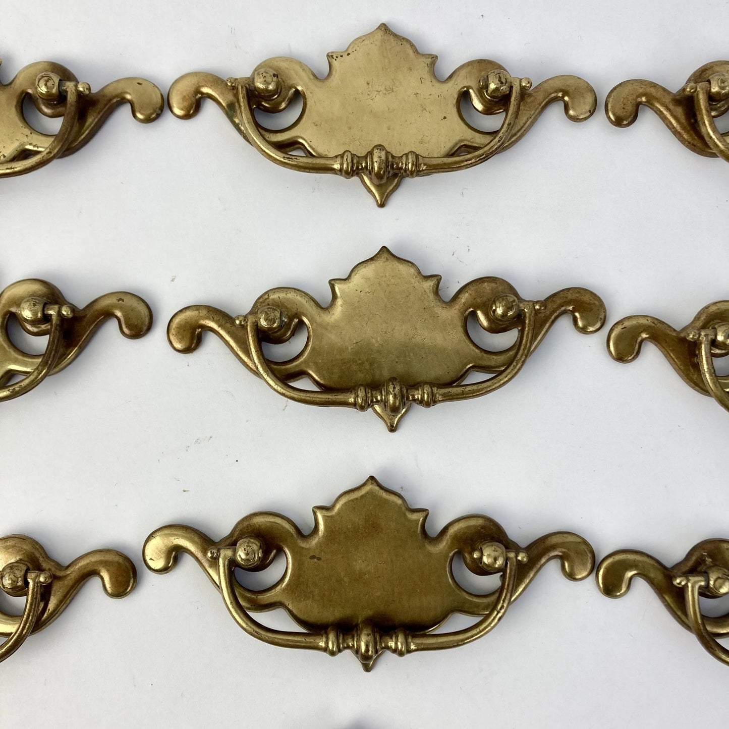 Lot 9.5 Vintage Brass Drop-Bail Drawer Pulls Batwing Chippendale Handles 3"-C