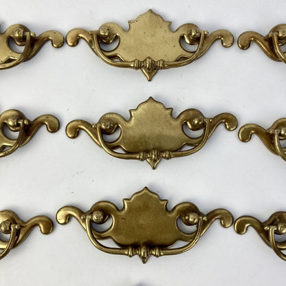 Lot 9.5 Vintage Brass Drop-Bail Drawer Pulls Batwing Chippendale Handles 3"-C