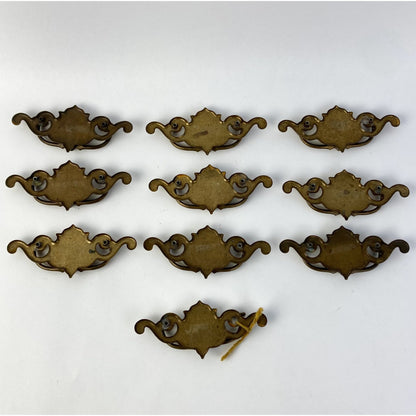 Lot 9.5 Vintage Brass Drop-Bail Drawer Pulls Batwing Chippendale Handles 3"-C