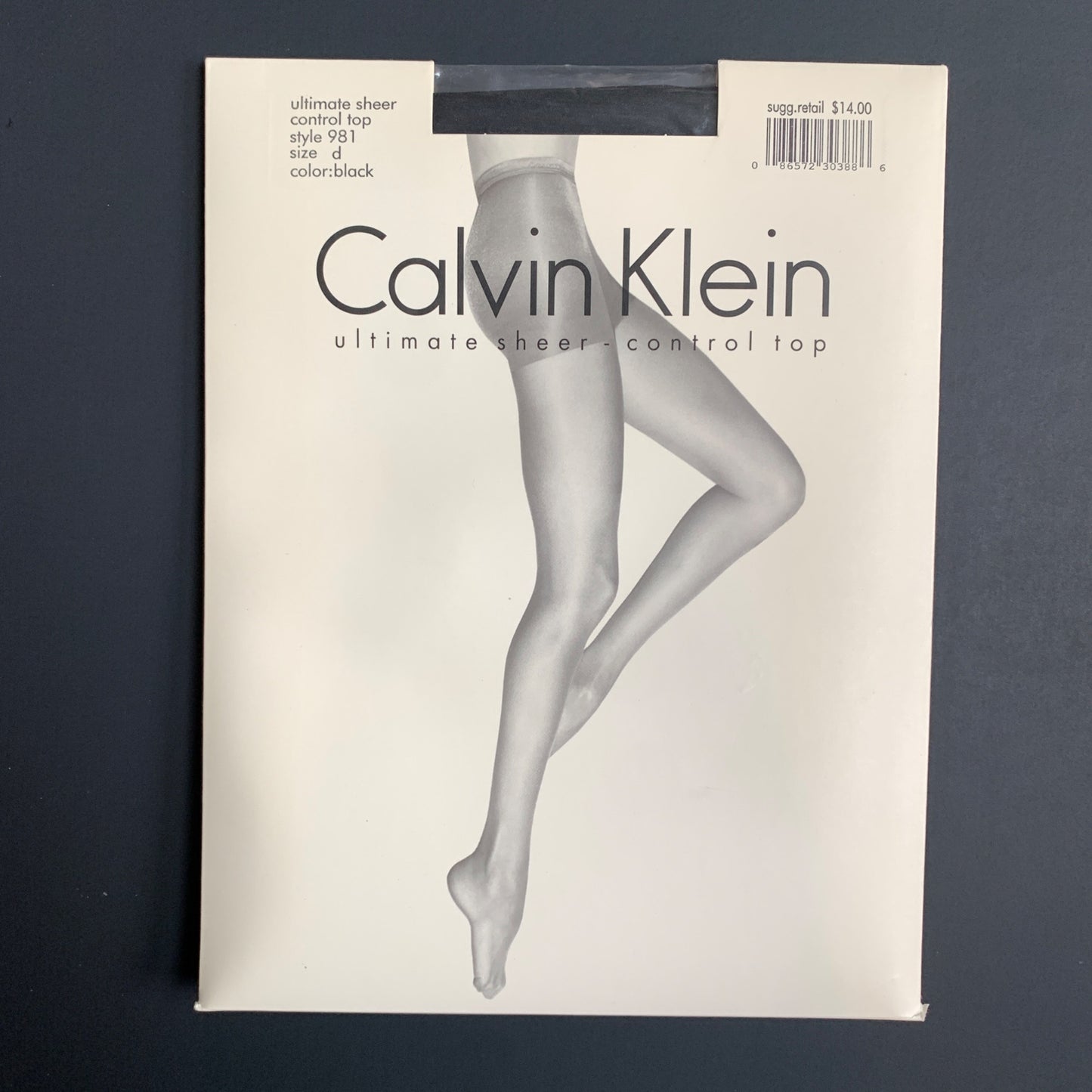 Calvin Klein Vintage 1994 Ultimate Sheer Control Top Pantyhose 981 D Black