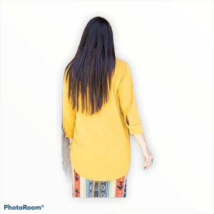 New Mustard 3/4 Sleeve Button Plunging Top