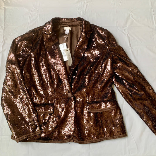 Chico's Shining Tuxe Sheron Jacket Timberglass Brown Sequin Blazer Size 1 New
