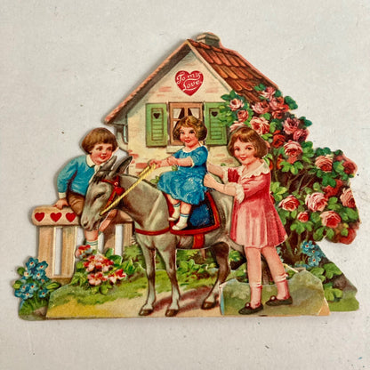 Vintage 3D Pop-Out Valentine Card "To My Love" Embossed Girl Riding Donkey