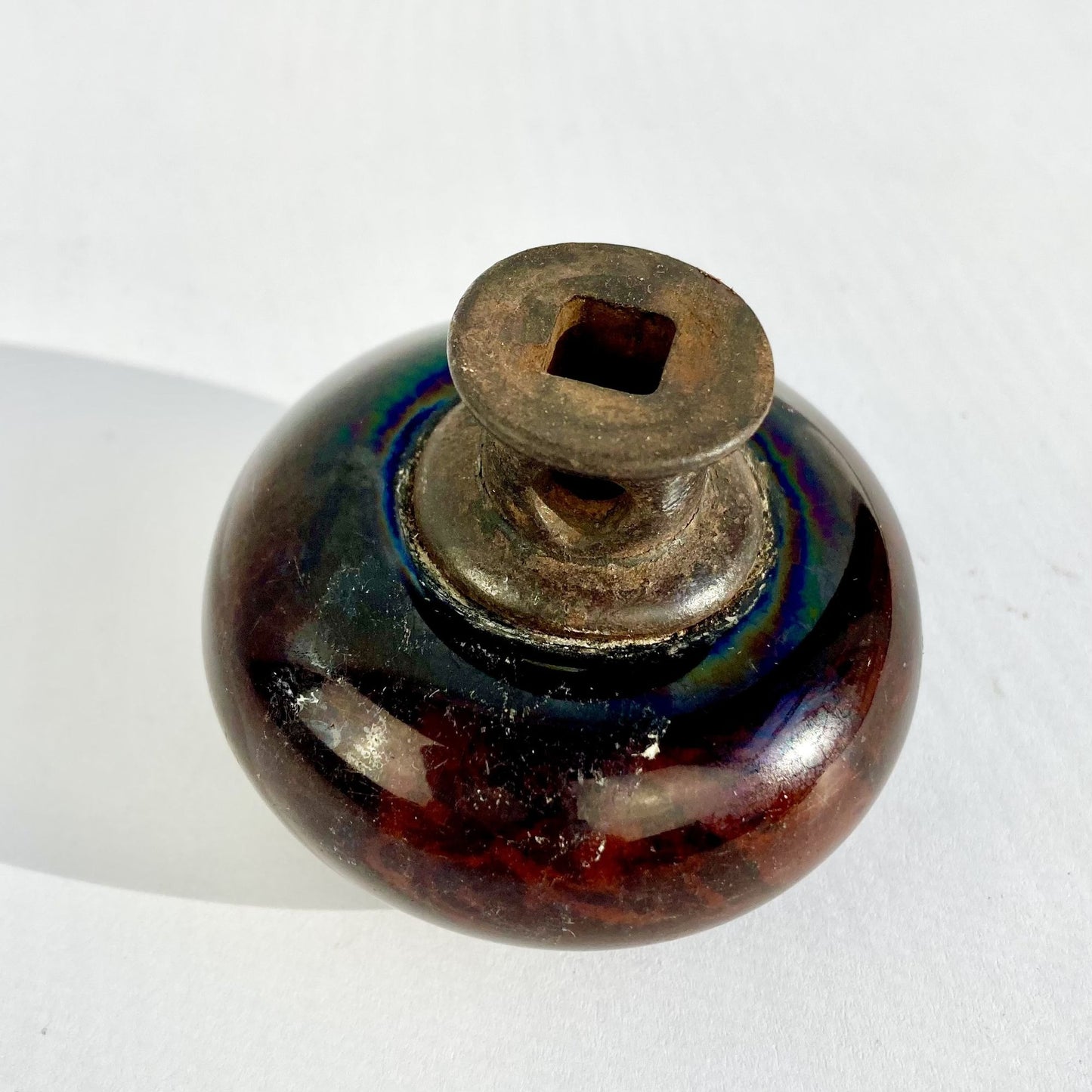 Antique Brown Swirl Porcelain Door Knob Vintage 2.25"