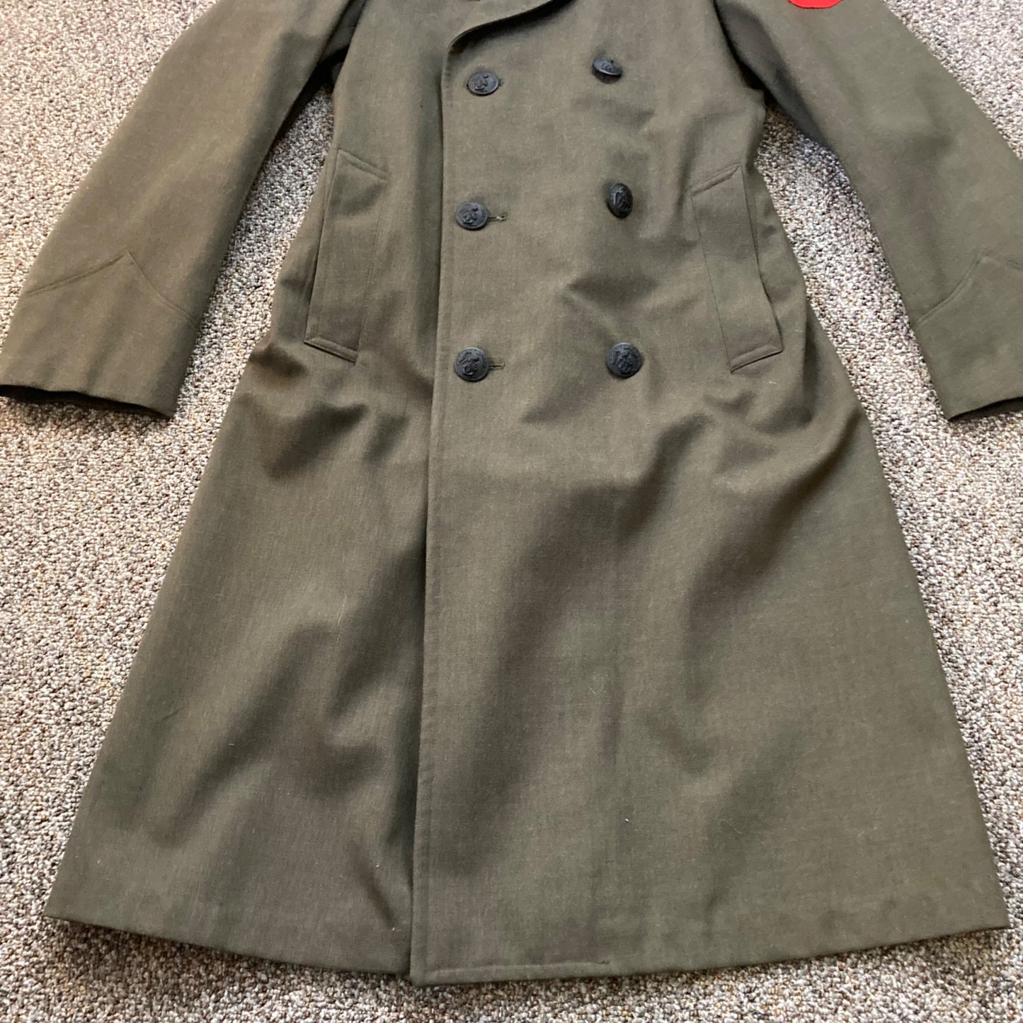 Vintage USMC Overcoat Man's Wool OD Green Dress Uniform w/Rank Trench Coat