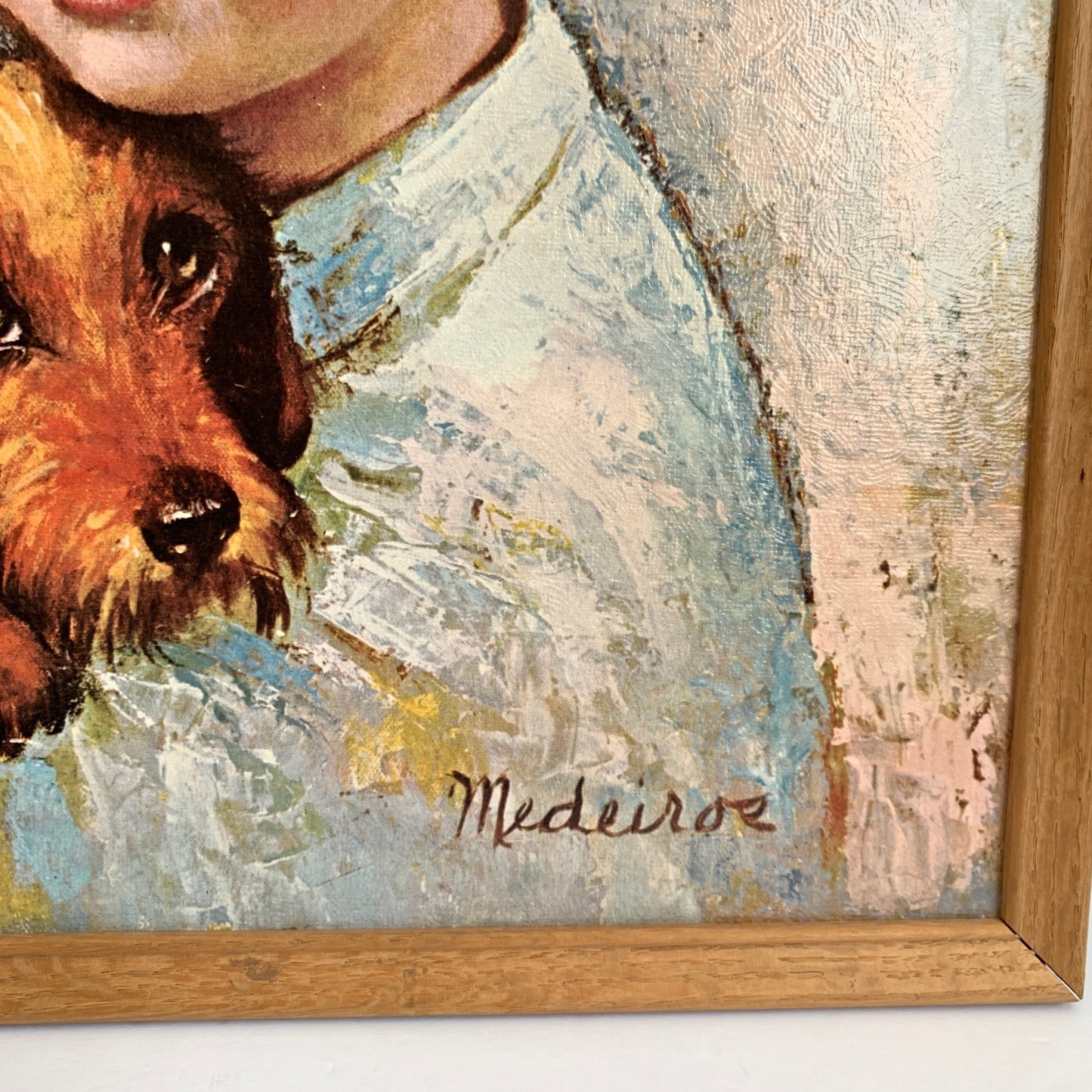 Vintage Medeiros Boy with Dog Signed Framed Print