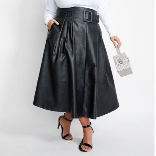 Who What Wear Black Faux Leather Belted Skirt