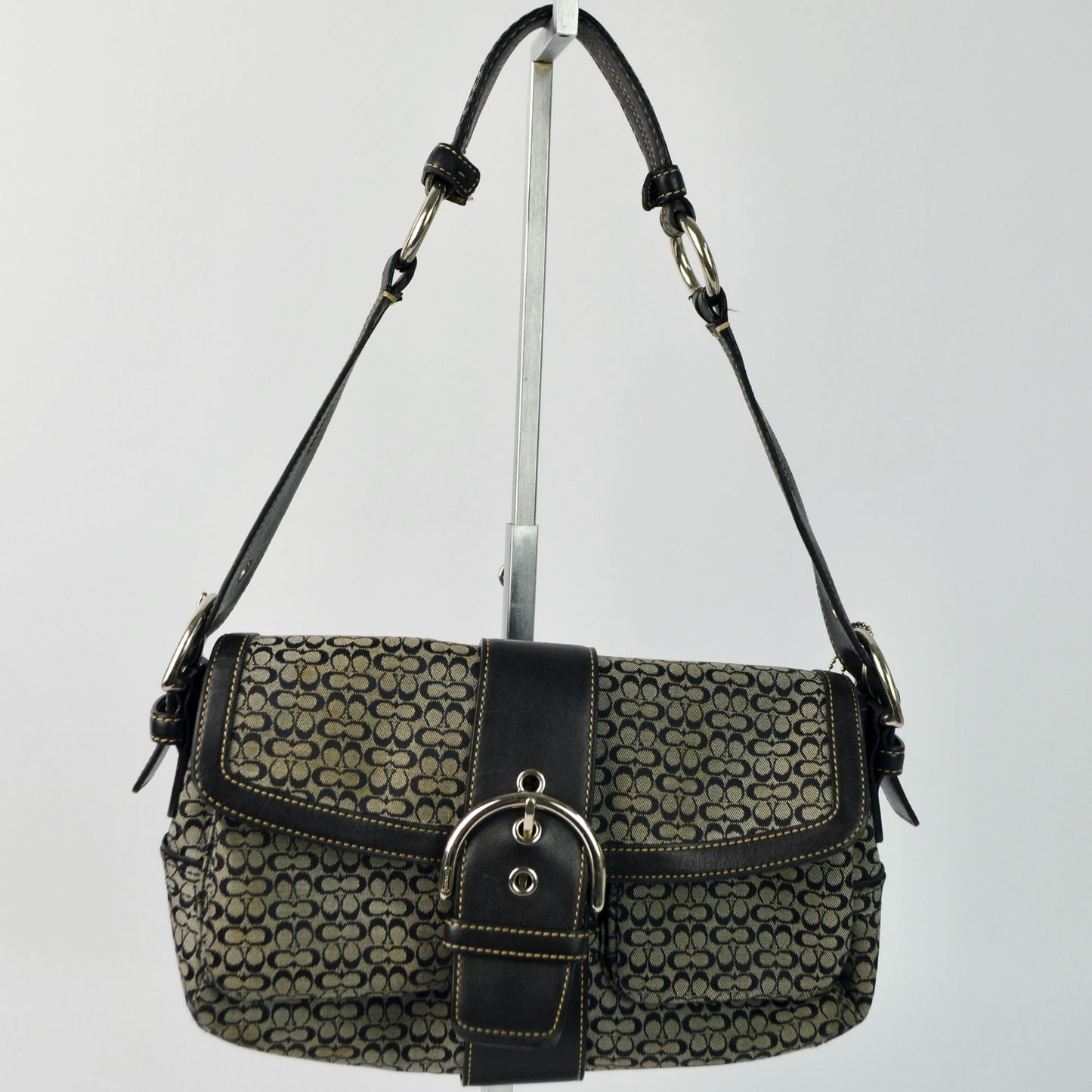 COACH 1463 SOHO Shoulder Bag Hand Bag Canvas Leather Signature Black HOBO Y2K