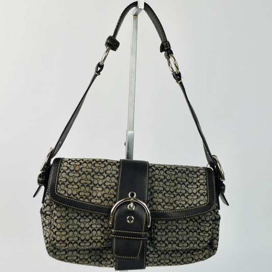 COACH 1463 SOHO Shoulder Bag Hand Bag Canvas Leather Signature Black HOBO Y2K