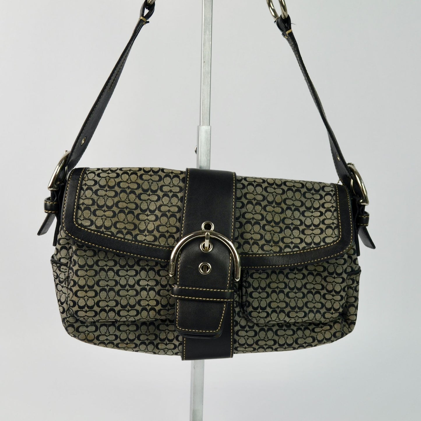 COACH 1463 SOHO Shoulder Bag Hand Bag Canvas Leather Signature Black HOBO Y2K