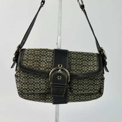 COACH 1463 SOHO Shoulder Bag Hand Bag Canvas Leather Signature Black HOBO Y2K