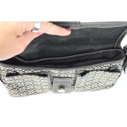 COACH 1463 SOHO Shoulder Bag Hand Bag Canvas Leather Signature Black HOBO Y2K