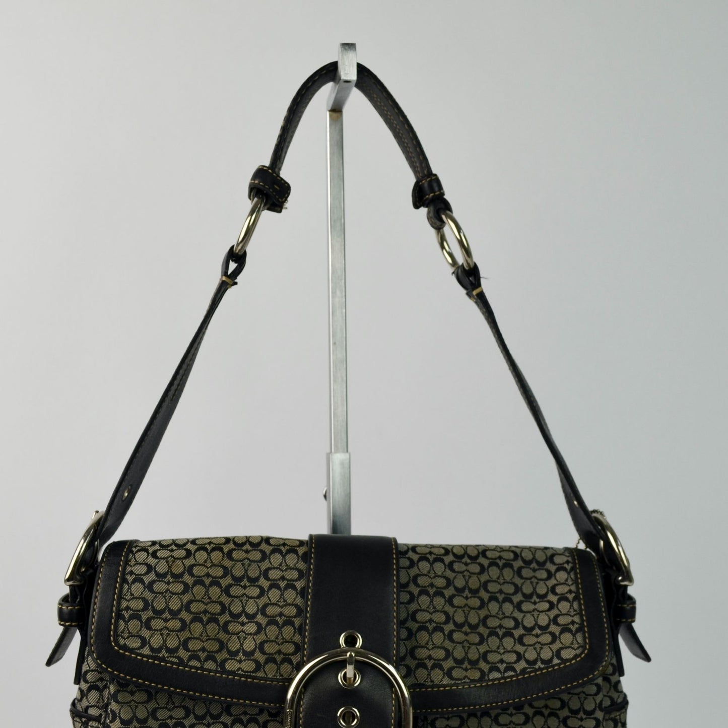 COACH 1463 SOHO Shoulder Bag Hand Bag Canvas Leather Signature Black HOBO Y2K