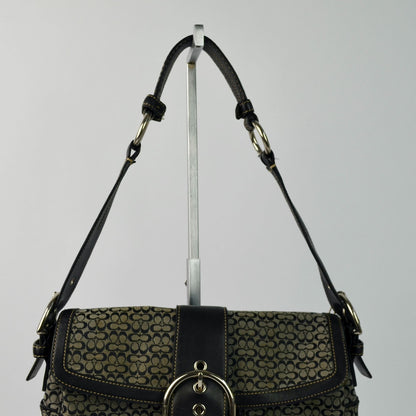 COACH 1463 SOHO Shoulder Bag Hand Bag Canvas Leather Signature Black HOBO Y2K