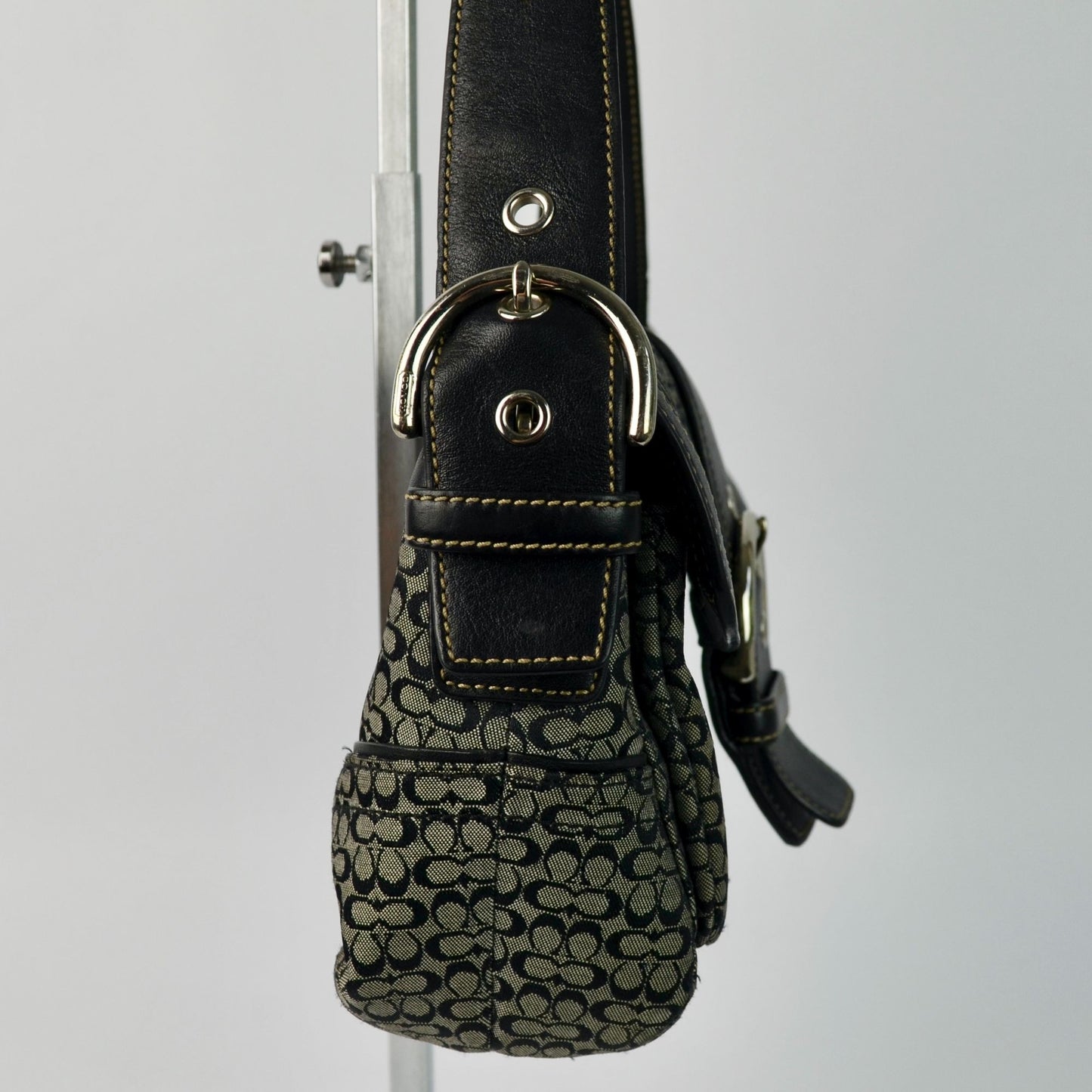 COACH 1463 SOHO Shoulder Bag Hand Bag Canvas Leather Signature Black HOBO Y2K