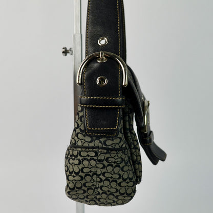 COACH 1463 SOHO Shoulder Bag Hand Bag Canvas Leather Signature Black HOBO Y2K