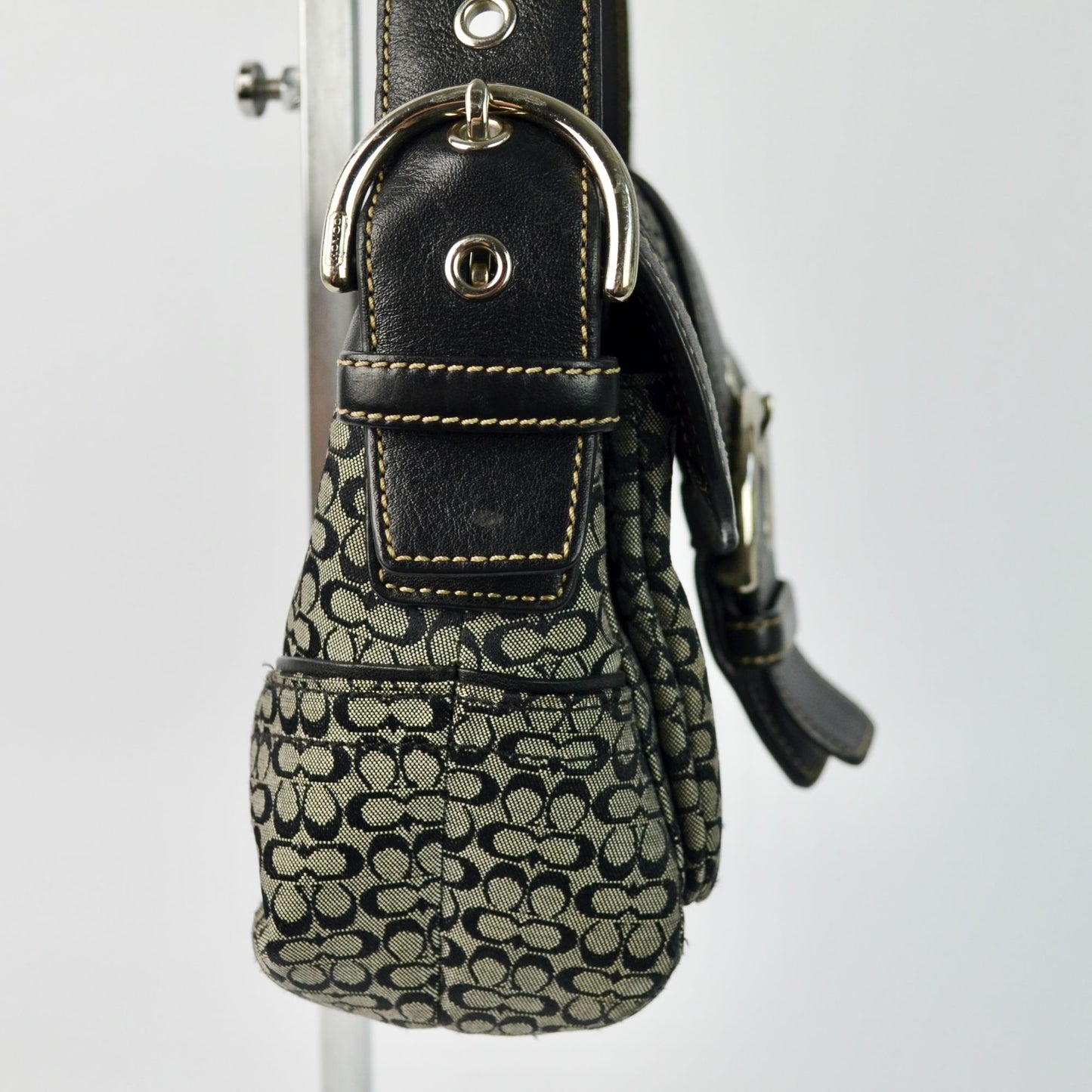 COACH 1463 SOHO Shoulder Bag Hand Bag Canvas Leather Signature Black HOBO Y2K