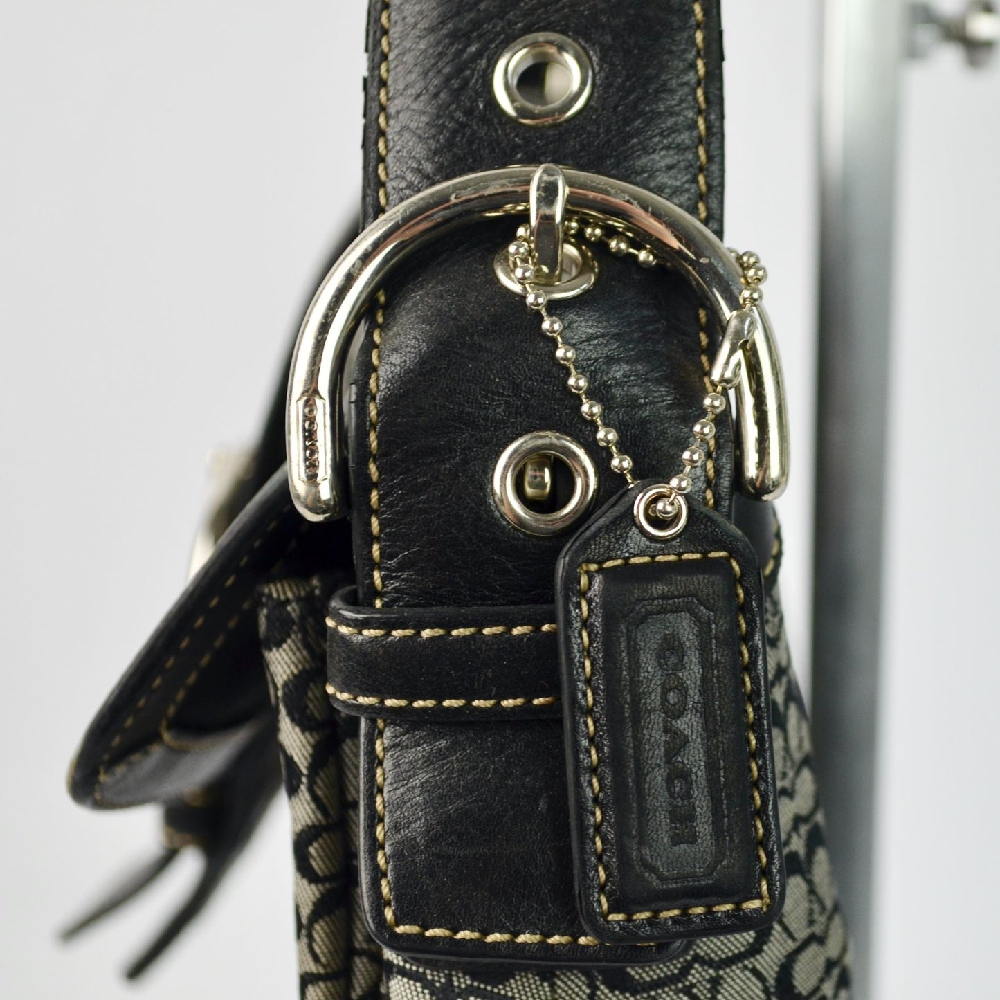 COACH 1463 SOHO Shoulder Bag Hand Bag Canvas Leather Signature Black HOBO Y2K