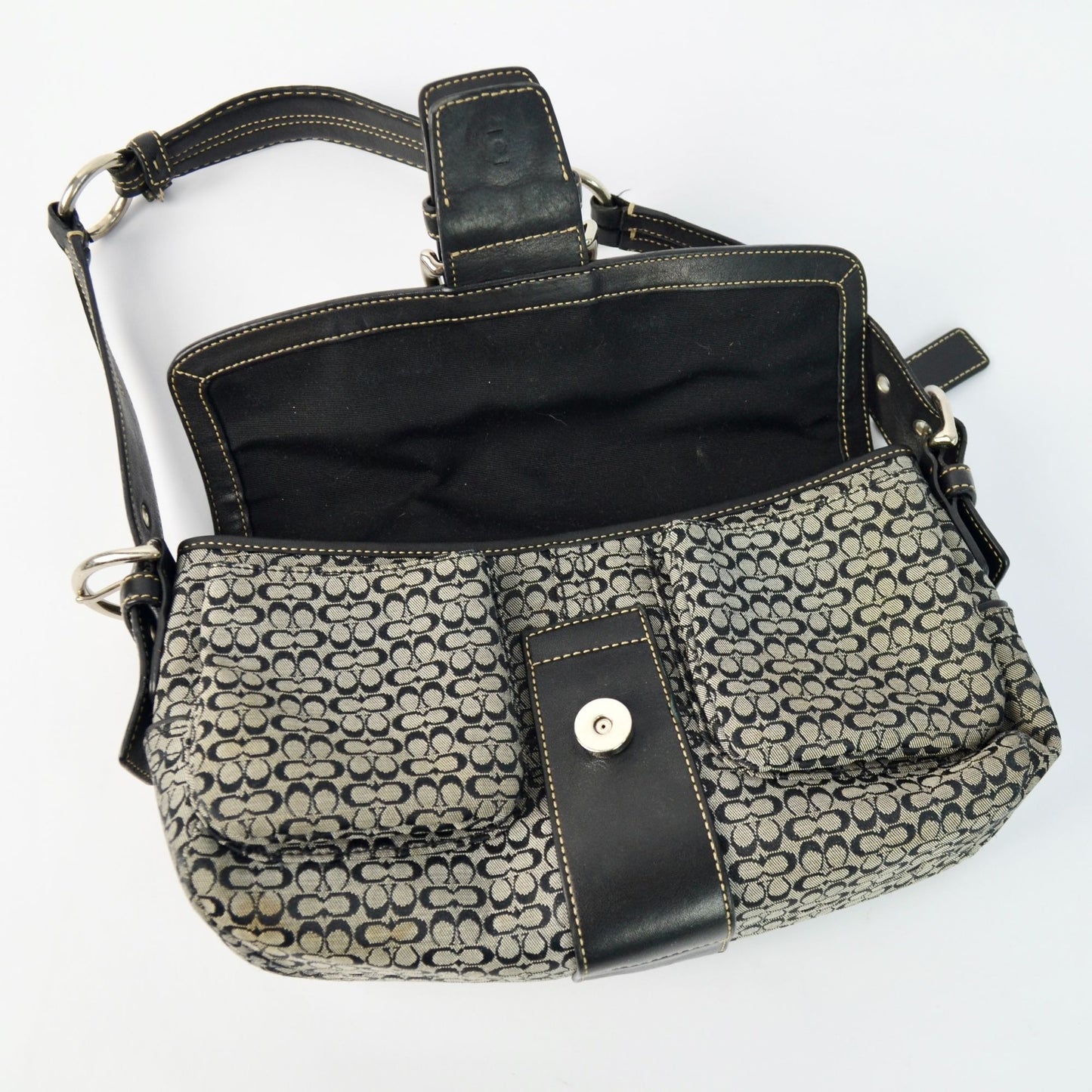 COACH 1463 SOHO Shoulder Bag Hand Bag Canvas Leather Signature Black HOBO Y2K