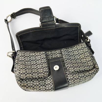COACH 1463 SOHO Shoulder Bag Hand Bag Canvas Leather Signature Black HOBO Y2K