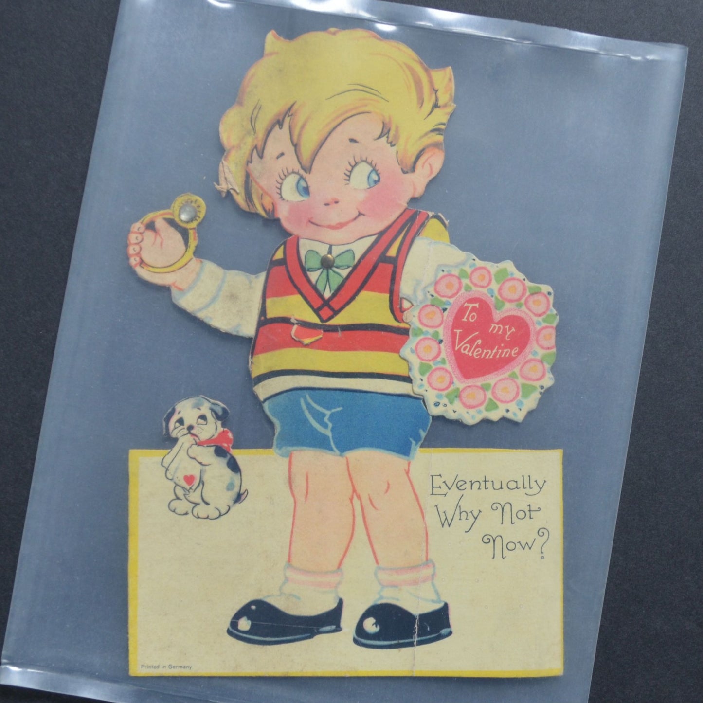 Vintage Valentine Eventually Why Not Now Articulating Boy Ring