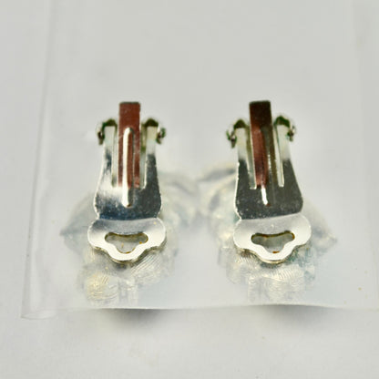 Vintage Silver Ribbon Pattern Rhinestone Clip On Earrings