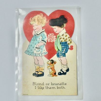 RARE Vintage Valentine Card Blonde or Brunette I Like Them Both HAIR