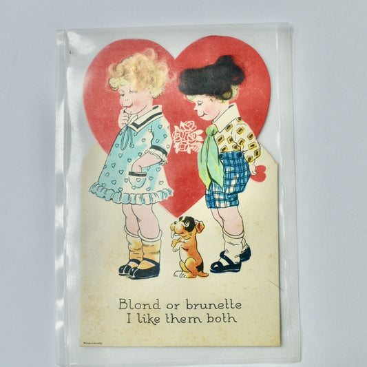 RARE Vintage Valentine Card Blonde or Brunette I Like Them Both HAIR