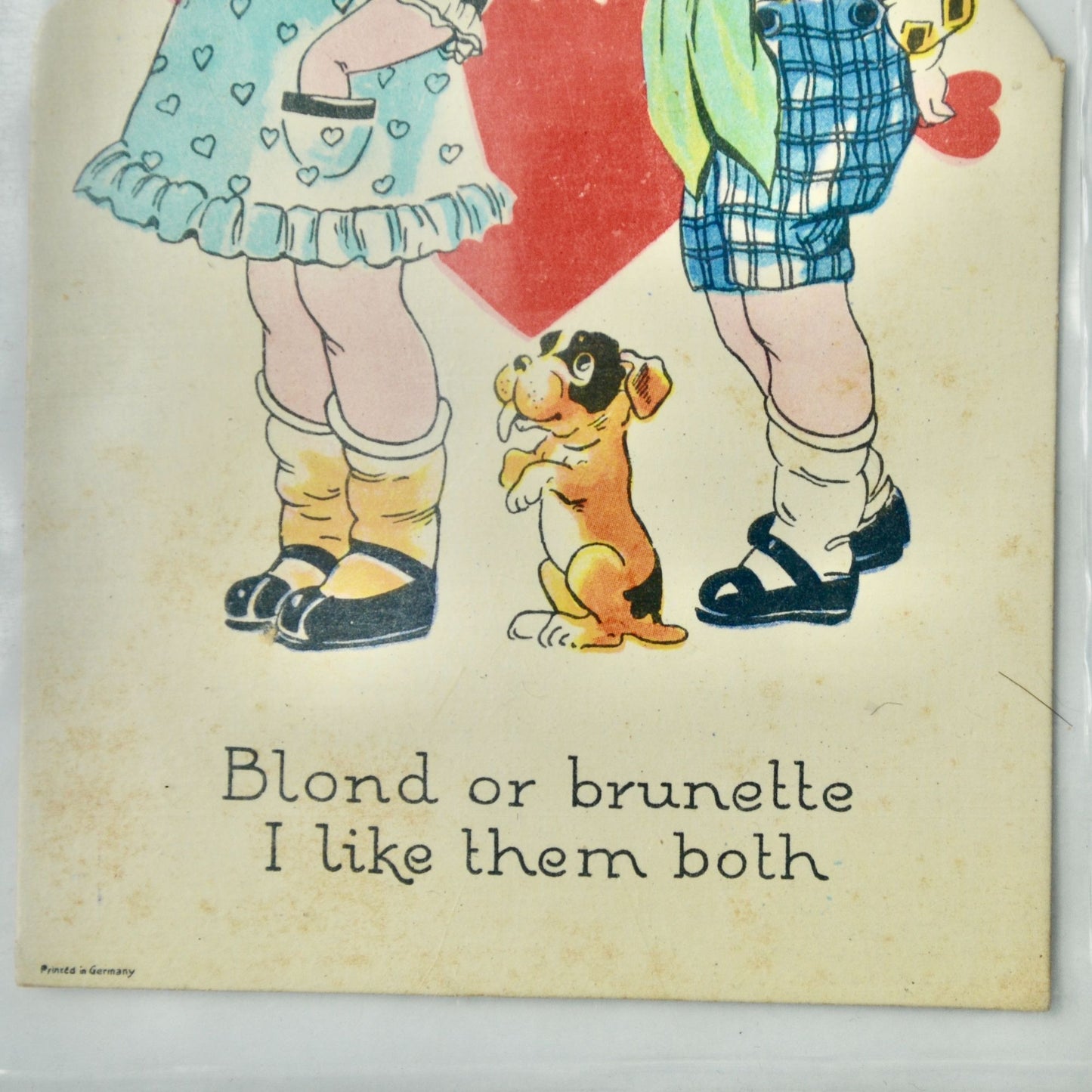 RARE Vintage Valentine Card Blonde or Brunette I Like Them Both HAIR