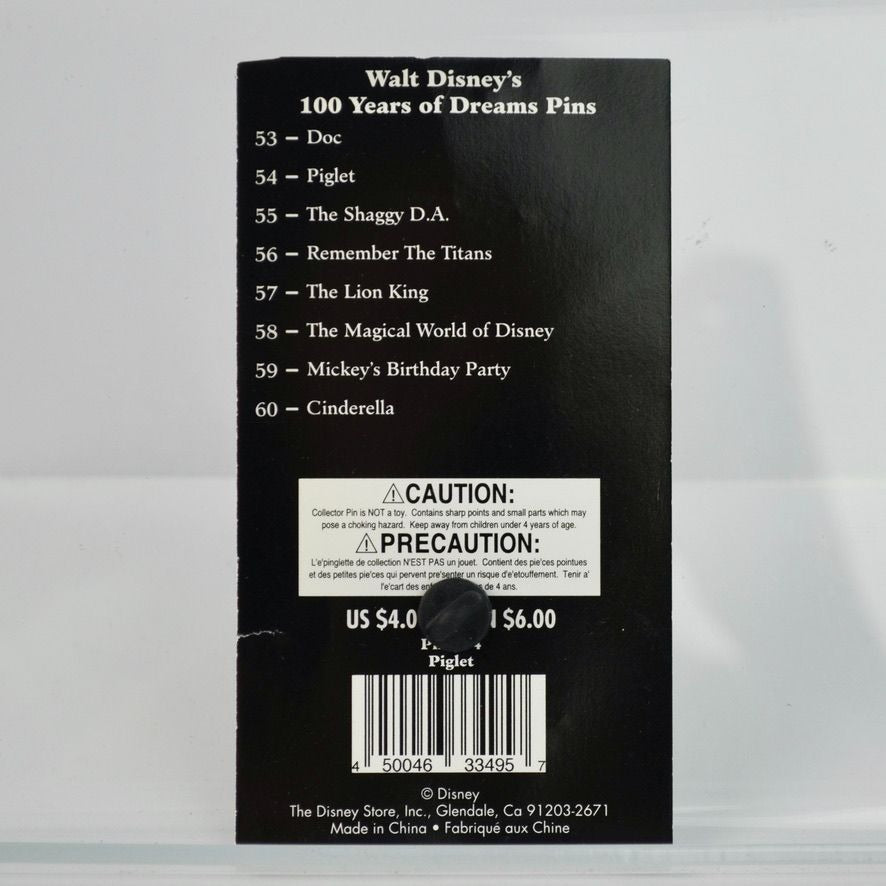 Walt Disneys 100 Years Of Dreams Pin #54 Piglet 1968 Collectible Enamel Pin On Original Card