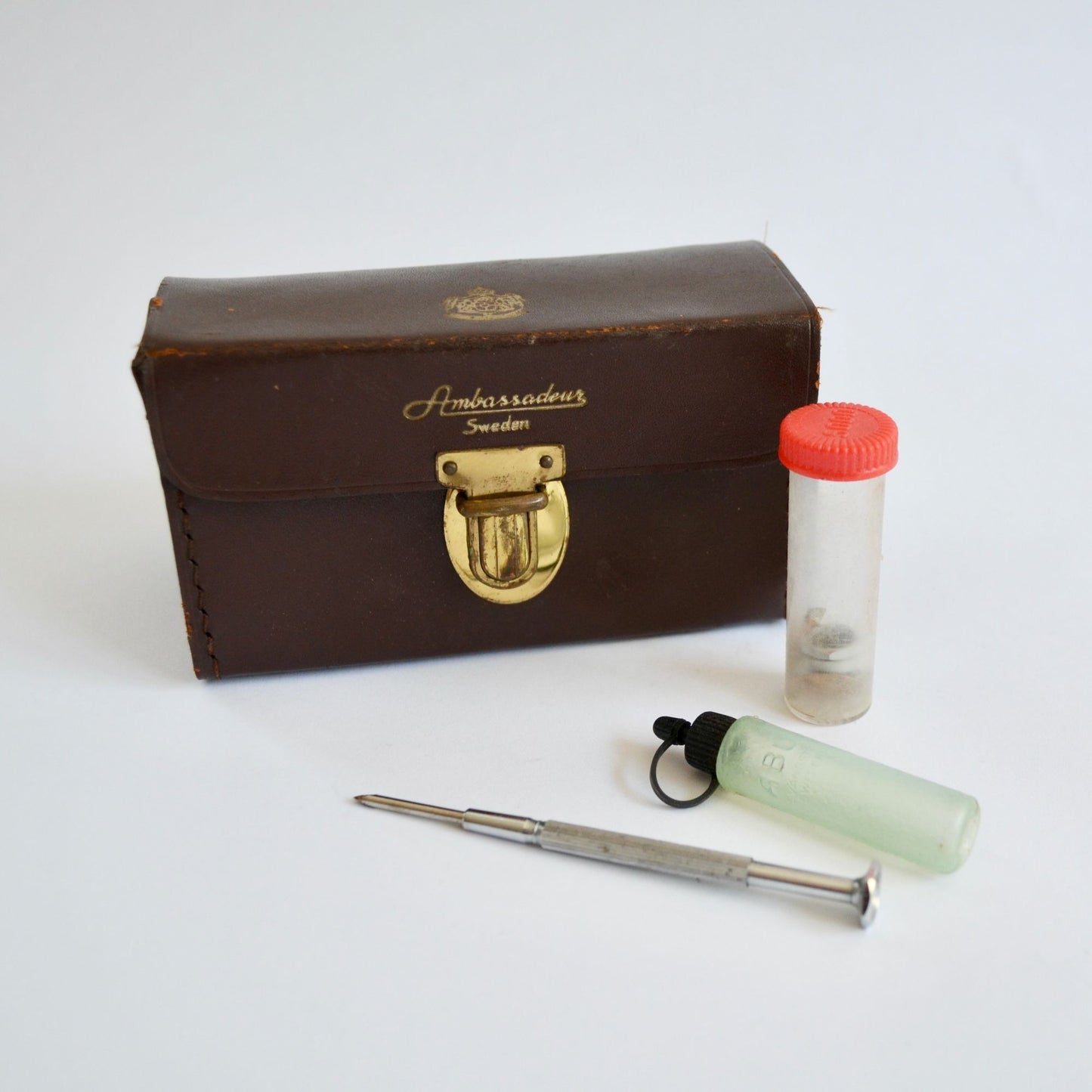 Vintage Leather Ambassadeur Fishing Reel Case & Accessories NO REEL