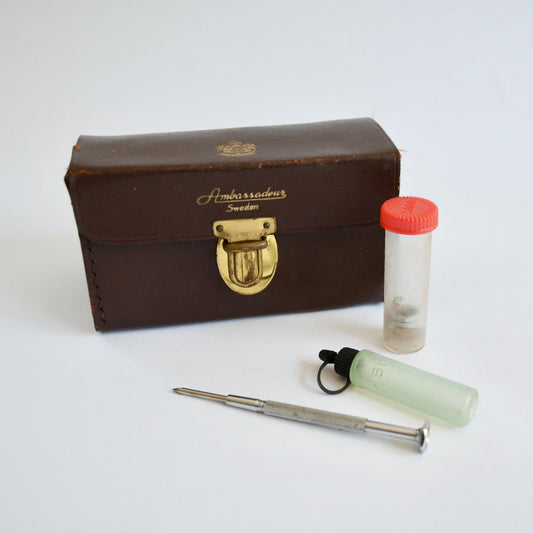 Vintage Leather Ambassadeur Fishing Reel Case & Accessories NO REEL