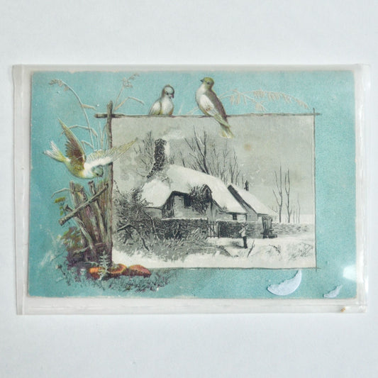Antique Lion Coffee Picture Card House Snow Winter Scene