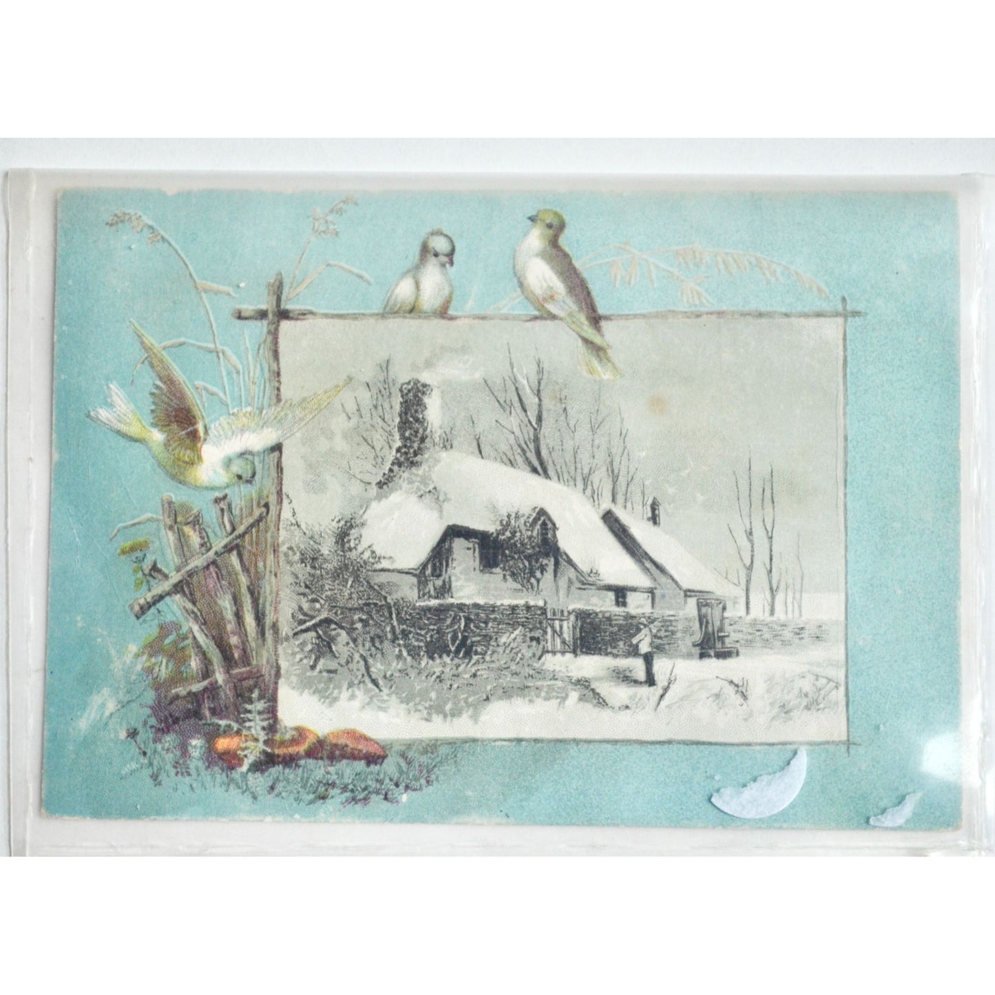 Antique Lion Coffee Picture Card House Snow Winter Scene