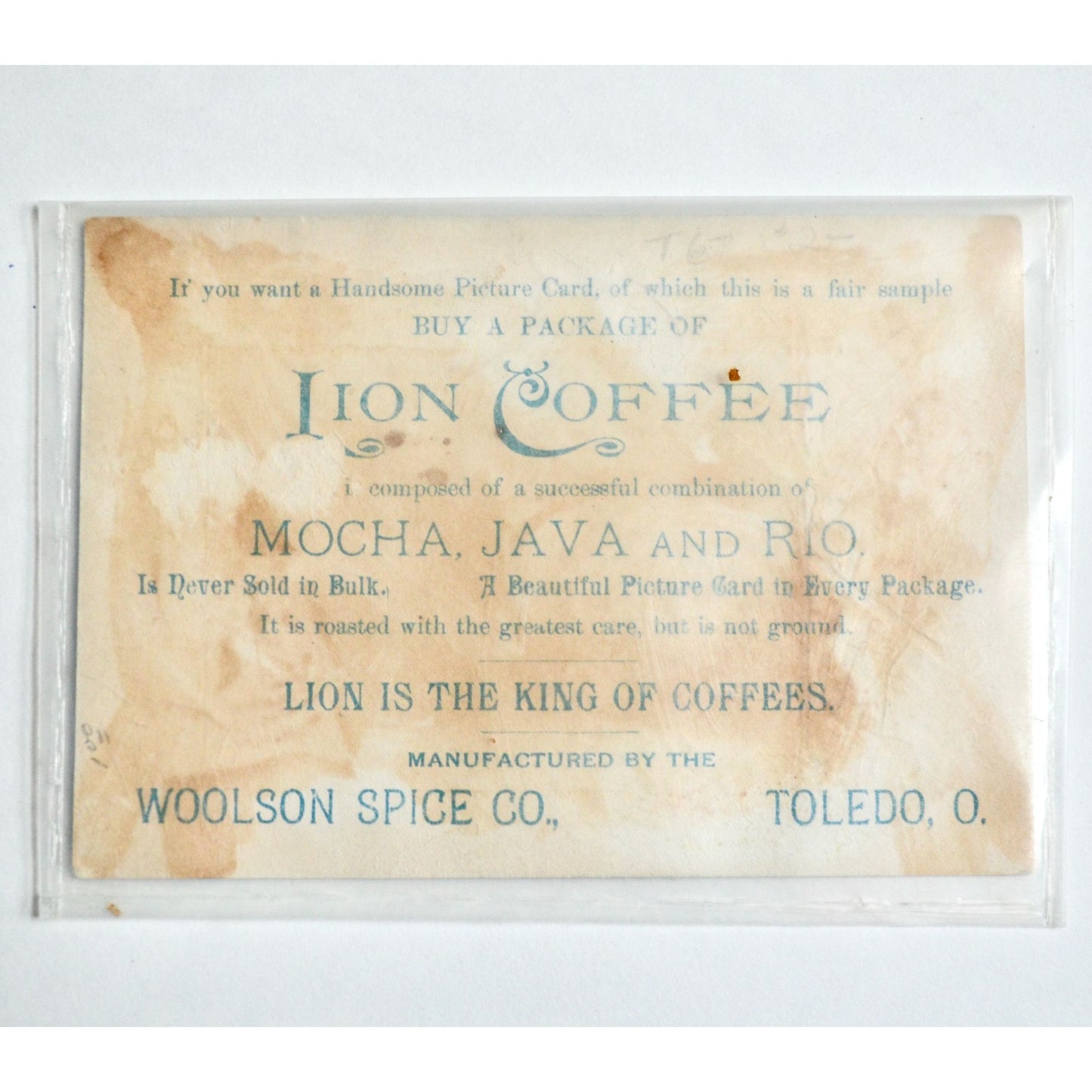 Antique Lion Coffee Picture Card House Snow Winter Scene