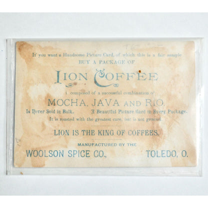 Antique Lion Coffee Picture Card House Snow Winter Scene