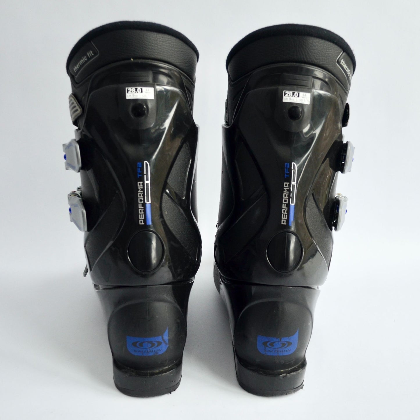 Salomon Performa TF2 Ski Boots Mondo Size 28 US Men's 10 Black Silver Blue