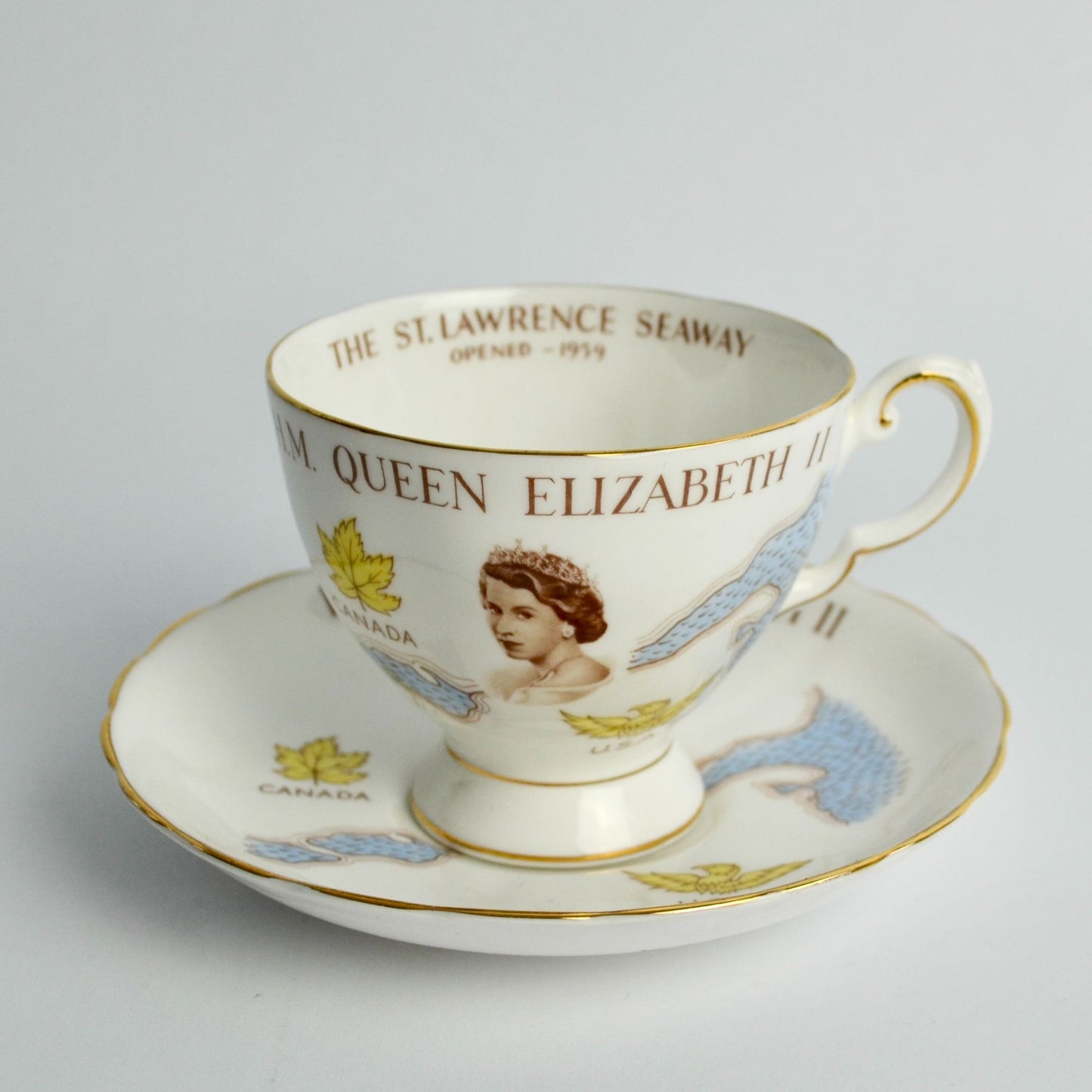 Tuscan H.M. Queen Elizabeth II St. Lawrence Seaway 1959 Cup Saucer