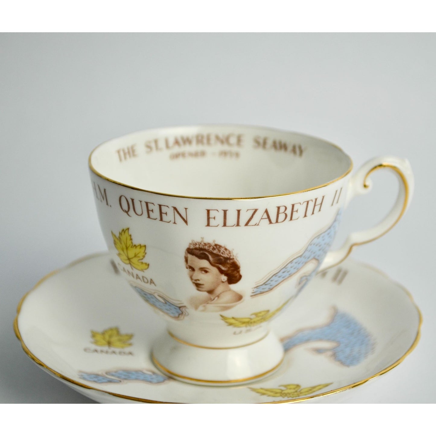 Tuscan H.M. Queen Elizabeth II St. Lawrence Seaway 1959 Cup Saucer