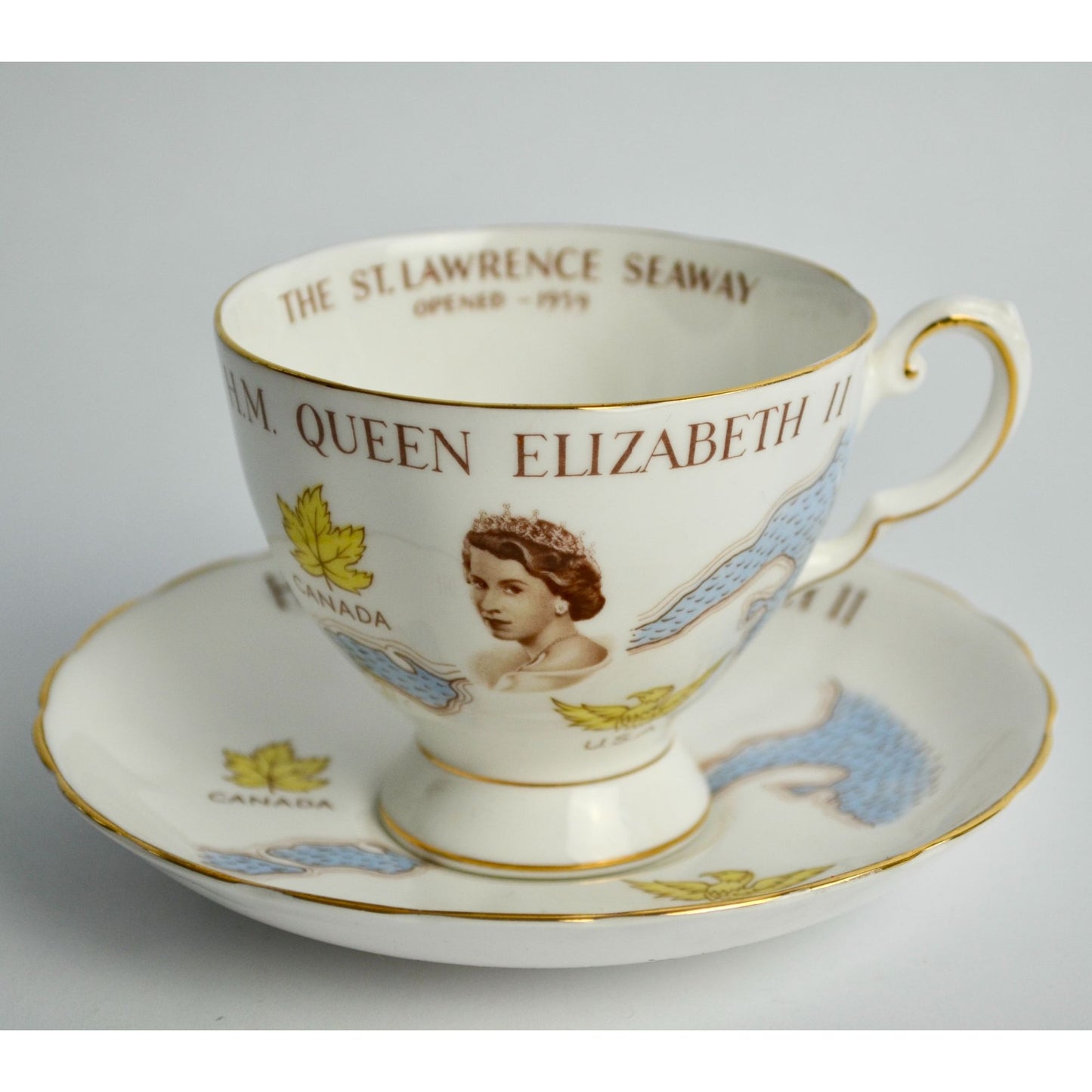 Tuscan H.M. Queen Elizabeth II St. Lawrence Seaway 1959 Cup Saucer