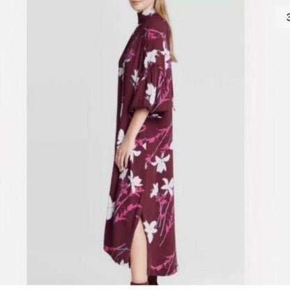New Prologue Floral Mock Tie Neck Long Dress