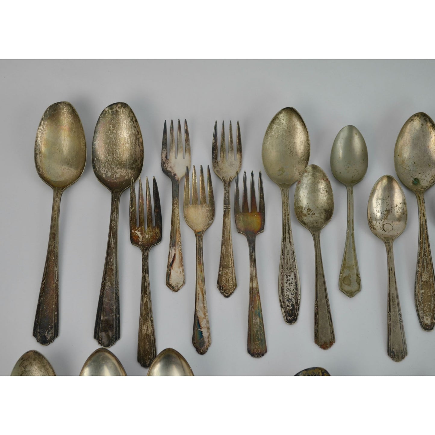 Large Lot 44 Vintage Antique Silverware Flatware Mixed Brands Patterns