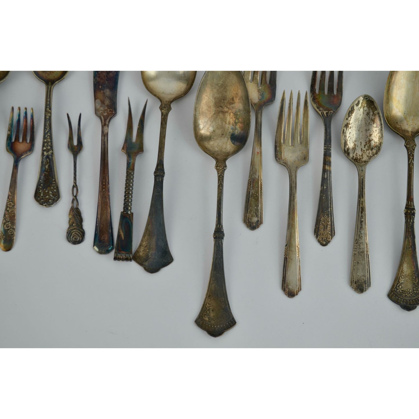 Large Lot 44 Vintage Antique Silverware Flatware Mixed Brands Patterns