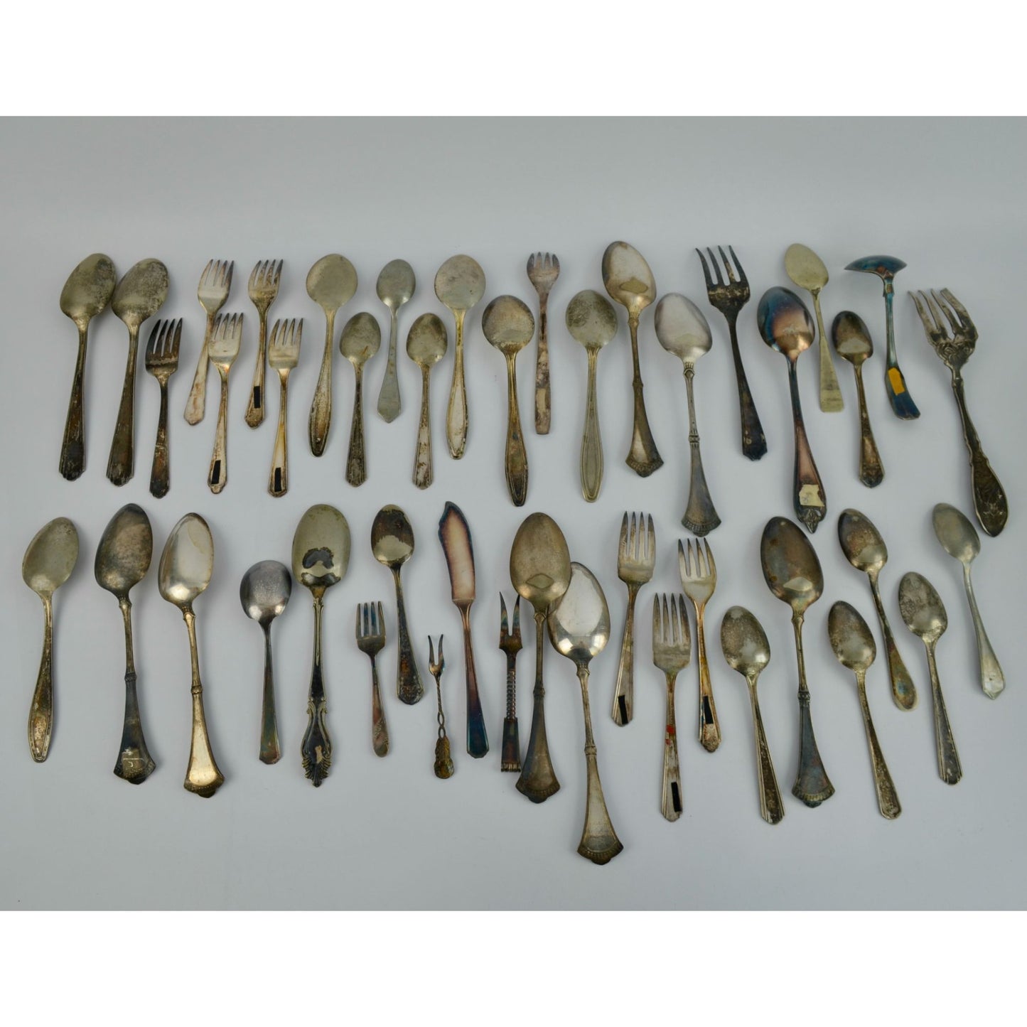 Large Lot 44 Vintage Antique Silverware Flatware Mixed Brands Patterns