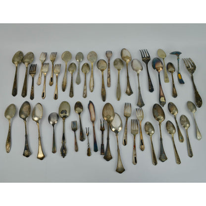 Large Lot 44 Vintage Antique Silverware Flatware Mixed Brands Patterns